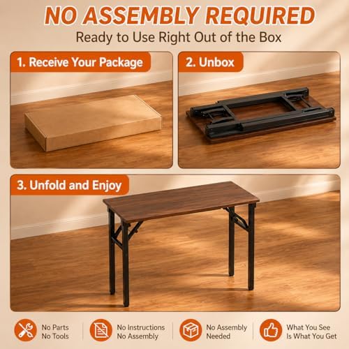 Folding Desk Foldable Desk - Folding Table for Small Spaces, Portable Compact Laptop Workstation for Computer Tasks, Study, Craft, Sewing, Home Office, Bedroom, Dorm and Narrow Space Storage
