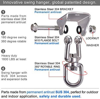 BeneLabel Swing Hanger 304 Stainless Steel Ceiling Swing Mount 1000 LB Capacity Swings Hardware 360° Swivel Hook for Yoga Punching Bag, Hammock Chair, Porch Swing, Hanging Chair