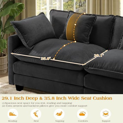 Hanherry Modular Sectional Sofa,Cloud Couch for Living Room,Modern Deep Seat Sofa Chenille Fabric Comfy Couches with Throw Pillows & Movable Ottoman for Apartment