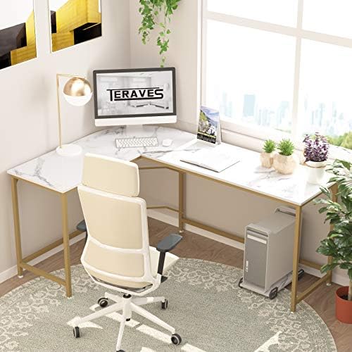 Teraves Reversible L Shaped Desk White, 66.1" Corner Gaming Computer Desk