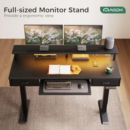 AODK 55 Inch Electric Standing Desk with Drawers & Keyboard Tray, Black