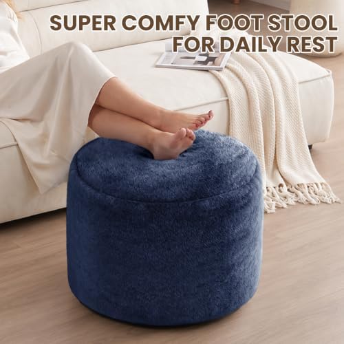 WSOFRLAC Poofy Ottoman Foot Rest,Small Couch Boho Foot Stools,Navy 20x15in