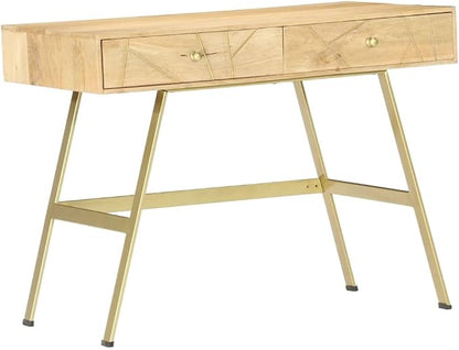 vidaXL Writing Desk, Computer Desk with Storage Drawers, Console Table with Steel Legs for Living Room Hallway, Modern Style, Solid Wood Mango