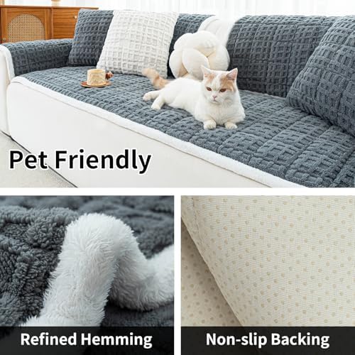 Dog Couch Cover, Couch Cover for Dogs Washable, Funny Fuzzy Plush Sofa Covers, Non Slip Dog Covers for Couches and Sofas, Sofa Pad Furniture Protector for L Shaped(Dark Grey, 27.5"x 82.7")