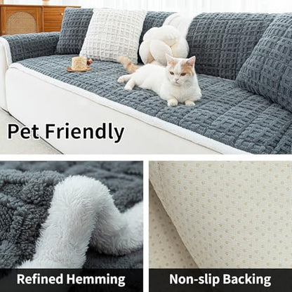 Dog Couch Cover, Couch Cover for Dogs Washable, Funny Fuzzy Plush Sofa Covers, Non Slip Dog Covers for Couches and Sofas, Sofa Pad Furniture Protector for L Shaped(Dark Grey, 27.5"x 82.7")