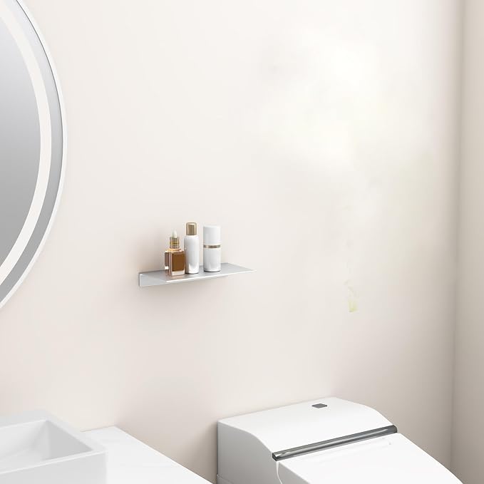 Danpoo 8 inch Small Floating Shelf for Wall Organizer & Storage, Mini Display Shelf, Metal Wall Shelf for Bathroom, Living Room, Kitchen, Bedroom(Silver)