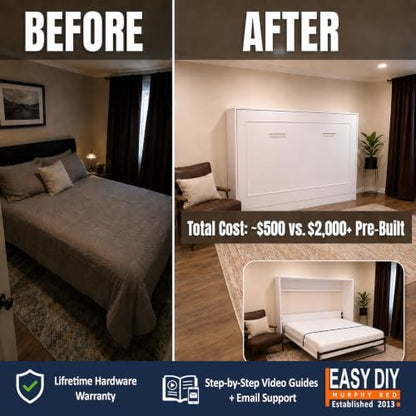 Twin Size Horizontal Murphy Bed Hardware Kit Side-Fold Wall Bed Frame DIY Twin Murphy Bed Kit with Gas Pistons +3 Step-by-Step Guides Made in North America Space-Saving Hideaway Bed