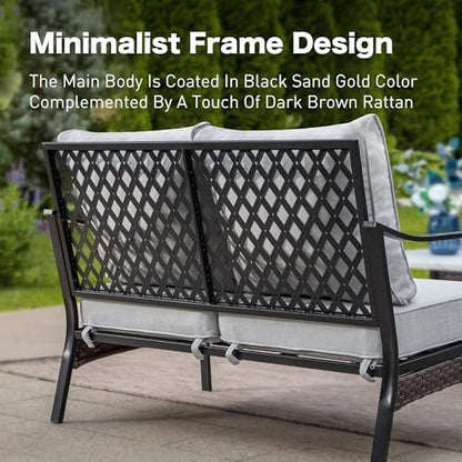 SUNSHINE VALLEY 2-Seat Metal Patio Loveseat, Deep Seats, Black/Light Gray