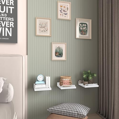 RYOFOBETTO Small Floating Shelf, 6 X 6 Inches Farmhouse Wall Shelves for Living Room, Bedroom, Picture Frames, Plants, Kitchen, Set of 3 (White)