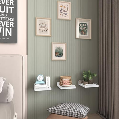 RYOFOBETTO Small Floating Shelf, 6 X 6 Inches Farmhouse Wall Shelves for Living Room, Bedroom, Picture Frames, Plants, Kitchen, Set of 3 (White)