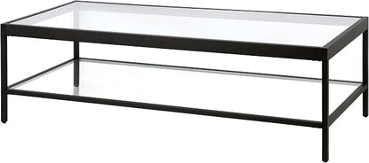 Henn&Hart 54" Wide Rectangular Rectangular Coffee Table in Blackened Bronze, Modern Rectangular Coffee Tables for living room, studio apartment essentials | Open lower shelf adds practical storage while the glass design keeps spaces feeling bright