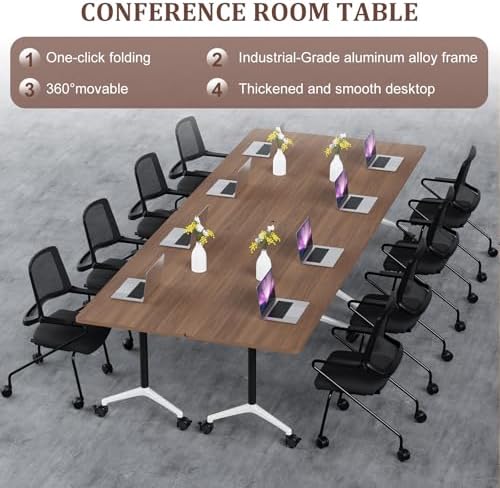 Folding Conference Table Modern Large Mobile Meeting Table Rolling Conference Room Tables with Wheels Seminar Tables for Office Training Classroom (10, Walnut, 55" D X 23.6" W X 29.5" H)