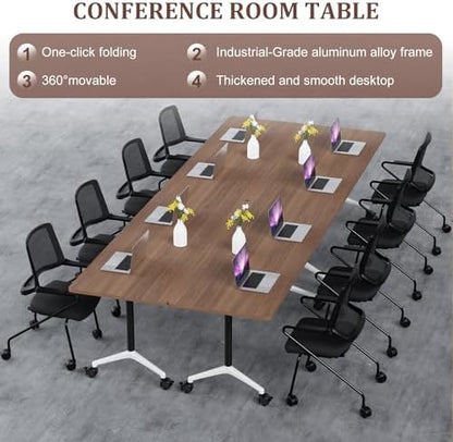 Folding Conference Table Modern Large Mobile Meeting Table Rolling Conference Room Tables with Wheels Seminar Tables for Office Training Classroom (2, Walnut, 55" D X 23.6" W X 29.5" H)
