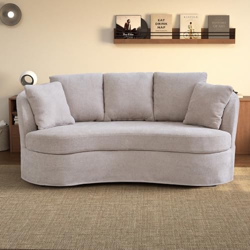 Chifee & Vingol 73" Modern Curved Sofa 3 Seater Comfy Cloud Couch Deep Seat Upholstered Sofa with Removable Cover for Living Room,Taupe