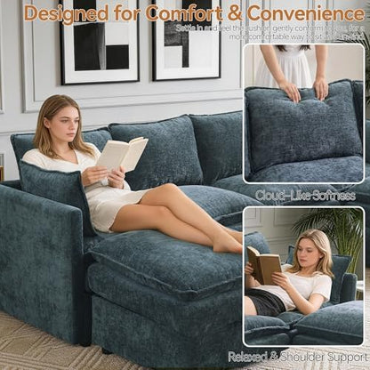 Modular Sectional Storage Sofa, 80" Cloud Deep Seat L-Shaped Couch, Blue