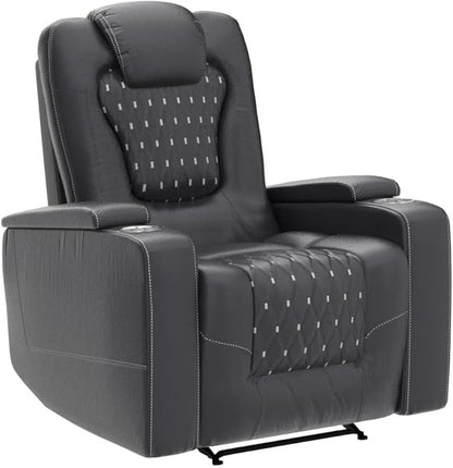 ANJ Power Recliner Chair Set of 3, Electric Soft Faux Leather Reclining Home Faux Theater Seating - USB Ports, Cup Holders, Hidden Arm Storage Movie & Media Room Chairs (Black)