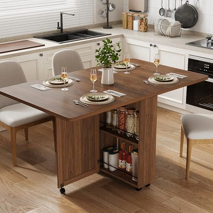 IDEALHOUSE Folding Dining Table, Folding Kitchen Table with Drawers and Storage, Apartments, Small Spaces, Brown