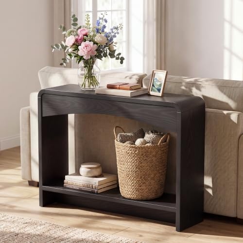 Farmhouse Entryway Table, 43" Console Table with Open Shelf Black