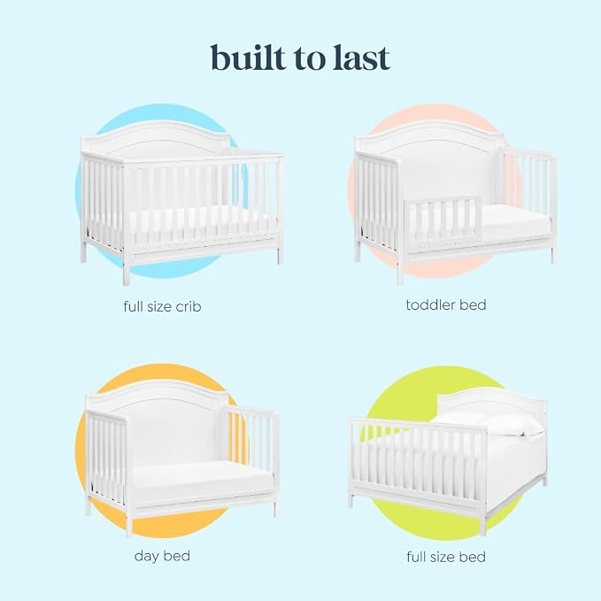 Davinci Charlie 4-in-1 Convertible Baby Crib w/Mattress - White | GREENGUARD Gold Certified, Low-Profile Crib Convertible to Toddler Bed, Daybed, Full Bed - Conversion Kit Sold Separately