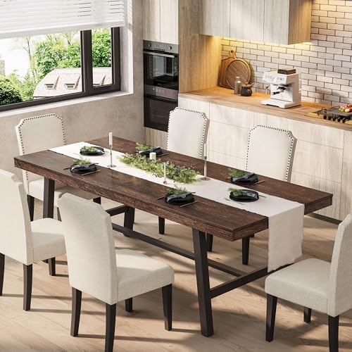 Garvee 79" Modern Dining Table, Large Kitchen Table, Dark Rustic Birch