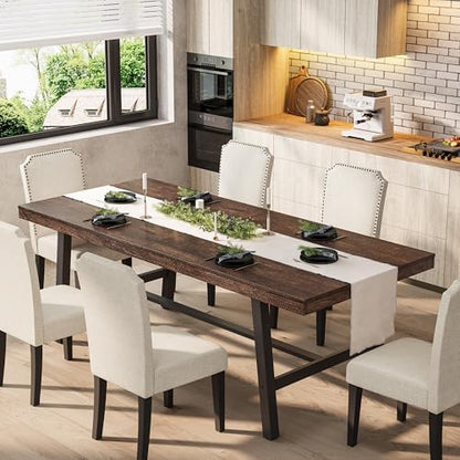 Garvee 79" Modern Dining Table, Large Kitchen Table, Dark Rustic Birch