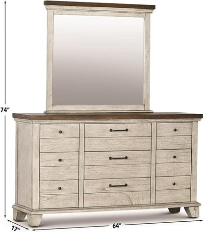 Pemberly Row Contemporary 4-Piece King Bedroom Set, Engineered Wood with Mindi Veneers, Gray Finish, Chevron Pattern, Includes Bed, Dresser, Mirror, Nightstand, Rustic Farmhouse Style