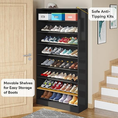 Tribesigns 2PCS Shoe Cabinet, 9 Tiers 40-45 Pairs Heavy Duty Wood Freestanding Shoe Storage Cabinet, 70.8'' Tall Shoe Cabinet with Open Storage for Entryway (Black)