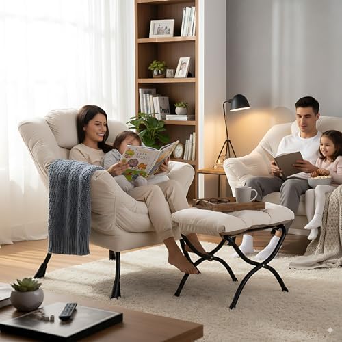 Lazy Chair with Ottoman, Comfy Accent Reading Chair