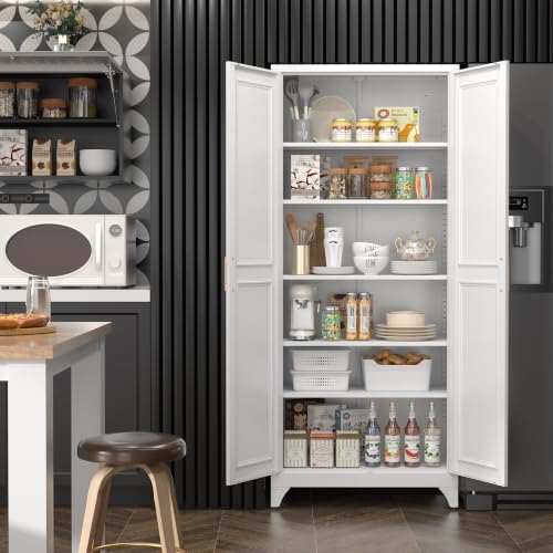 Steeloong 75”Metal Pantry Storage Cabinet with Doors & 5 Adjustable Shelves