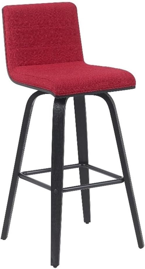 Vienna Modern Swivel Bar Height Stool with Red Upholstered Seat and Brushed Wood Frame Set of 4