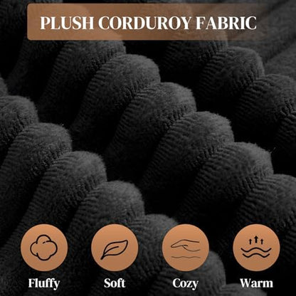 95" L Shaped Cloud Boneless Sectional Couches for Living Room, Modern Comfy Modular Deep Seat Memory Foam Compressed Corduroy Sofa Oversized Right Facing Chaise, No Assembly Required, Balck