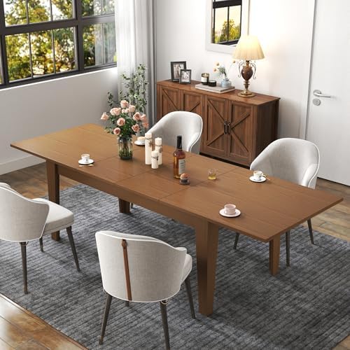 70.87”-106.3”L Extendable Dining Room Table for 6-10 People, Wood Modern Rustic Rectangle Expandable Kitchen Living Meeting Room Gatherings Furniture, 3 Tabletop Length Options, Oak