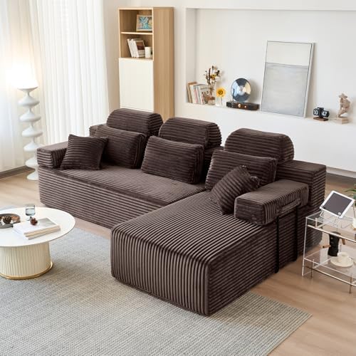 104″ L-Shaped Boneless Couches for Living Room,Corduroy Futon Sofa Bed