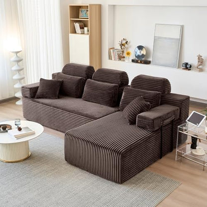 104″ L-Shaped Boneless Couches for Living Room,Corduroy Futon Sofa Bed