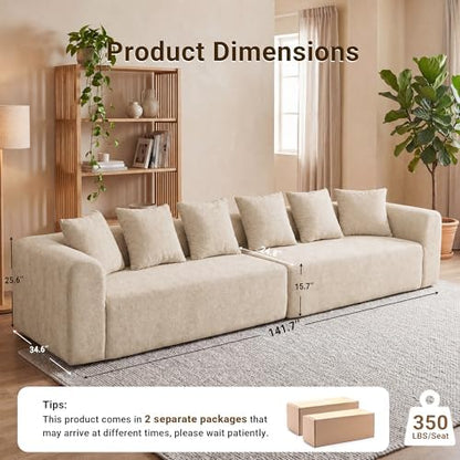 Claiks 142" Cloud Boneless Couch, Modular Sectional, Beige