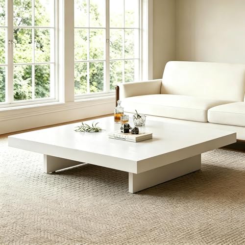 Modern Minimalist Square Coffee Table Low Profile Wood Living Room