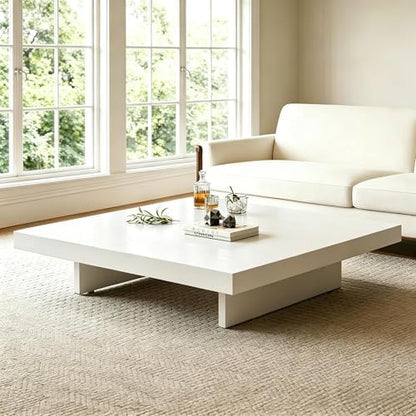 Modern Minimalist Square Coffee Table Low Profile Wood Living Room