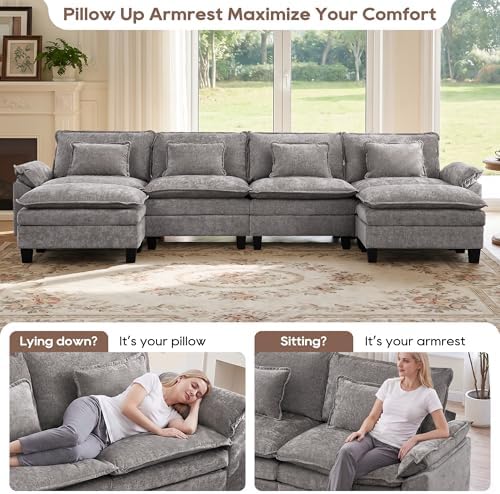 IPKIG 82.6" Modular Sectional Cloud Couch, Modern Sofa with 2 Ottomans