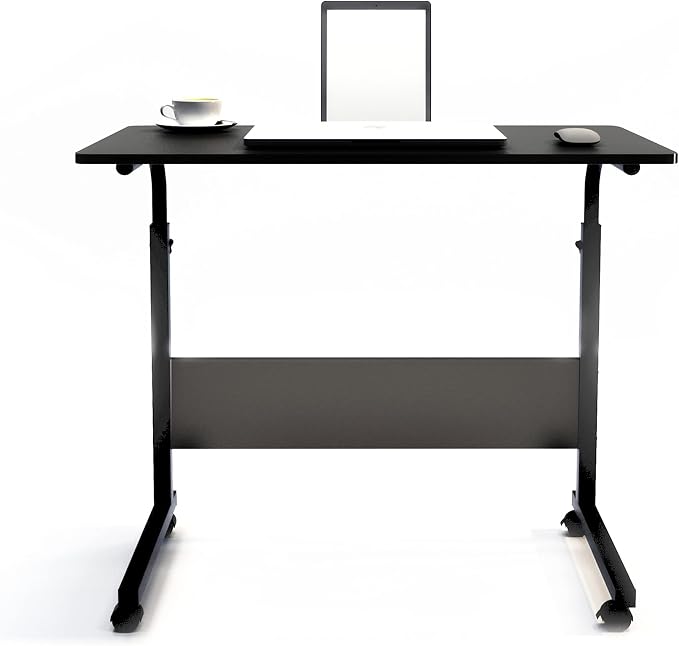 soges 31.5 inches Mobile Side Desk with Tablet Slot Height Adjustable Laptop Cart Stand Portable Laptop Desk Workstation with Wheels Black CXYM-5/3-80BB