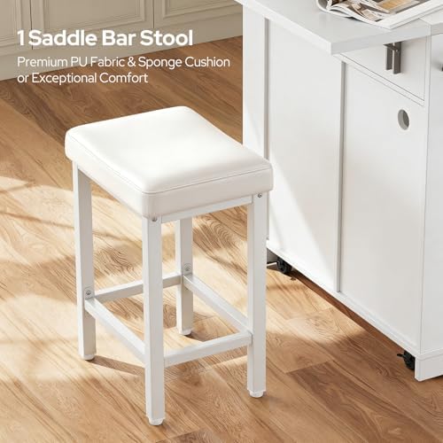 41'' Rolling Kitchen Island with Seating and Stainless Steel Countertop, Folding Drop Leaf, Bar Stool, Power Outlet, Spice/Towel Rack, White