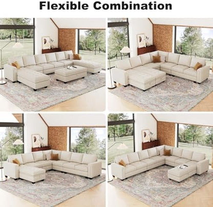 Belffin Modular U Shaped Sectional Couch with Storage Ottoman Velvet Modular Sectional Sofa 8-Seater Sofa with Reversible Chaises Beige