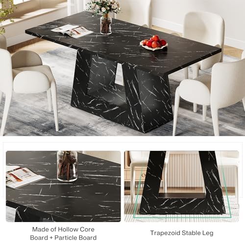 Tribesigns Dining Table for 4 to 6 People, 63" Rectangular Dining Room Table, Modern Wooden Faux Marble Dinner Table with Sturdy Base for Kitchen, Living Room, Black