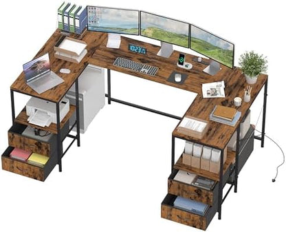 YOSHOOT 67" U Shaped Computer Desk, Reversible L Shaped Gaming Desk