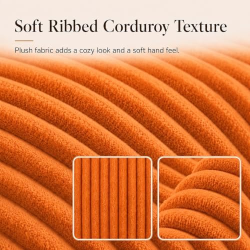 Storage Pouf Cover, No Filler, Corduroy, Pumpkin Orange, 20 Inch