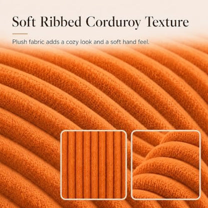 Storage Pouf Cover, No Filler, Corduroy, Pumpkin Orange, 20 Inch