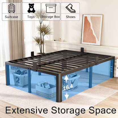 18 Inch California King Bed Frame with Rounded Corner and Headboard Hole Mattress Retainers 3500 LBS Metal Heavy Duty Steel Slats Support No Box Spring Needed Platform Noise Free Easy Assembly