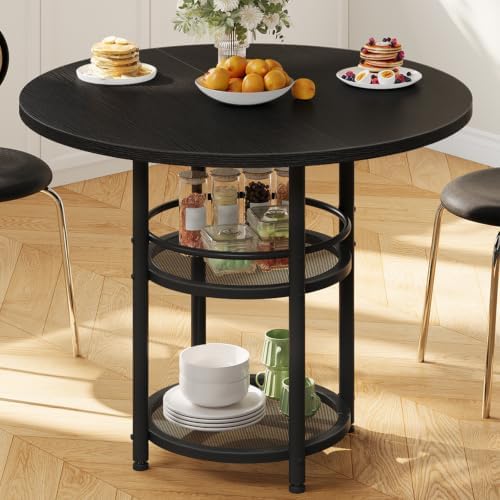HOOBRO Dining Table, Round Dining Table for 2, 31.5" Kitchen Table for Small Spaces, Farmhouse Small Dining Room Table, 2-Tier Storage, Easy to Assemble, for Living Room, Black BB19CZ01