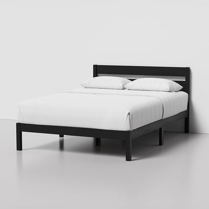 LIFEMENT Full Bed Frame with Headboard Classic Wood Platform, Noise Free, Under Bed Storage, No Box Spring Needed, Easy Assembly, Black