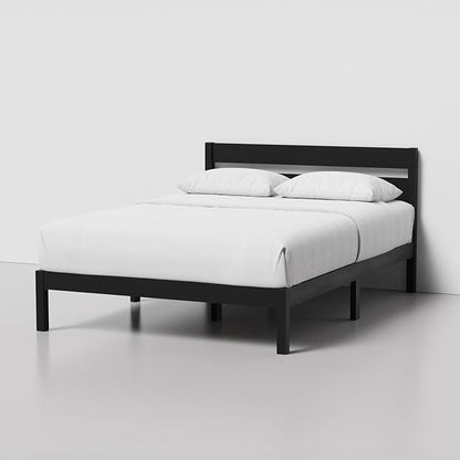LIFEMENT Full Bed Frame with Headboard Classic Wood Platform, Noise Free, Under Bed Storage, No Box Spring Needed, Easy Assembly, Black