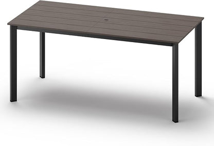 Outdoor Dining Table, Aluminum Patio HDPS Outdooor Table with Umbrella Hole, All Weather Patio Furniture Set, Patio Dining Table (Charcoal)